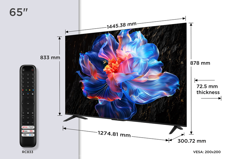 TCL 65" 65V6C 4K Ultra HD, HDR 10+, Google TV (2025) 