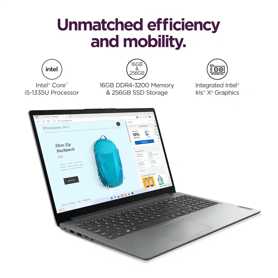 Lenovo - IdeaPad 1 15.6" Full HD Laptop- Intel Core i5-1335U 2023 - 16GB Memory - 256GB SSD - Cloud Grey 15IRU7