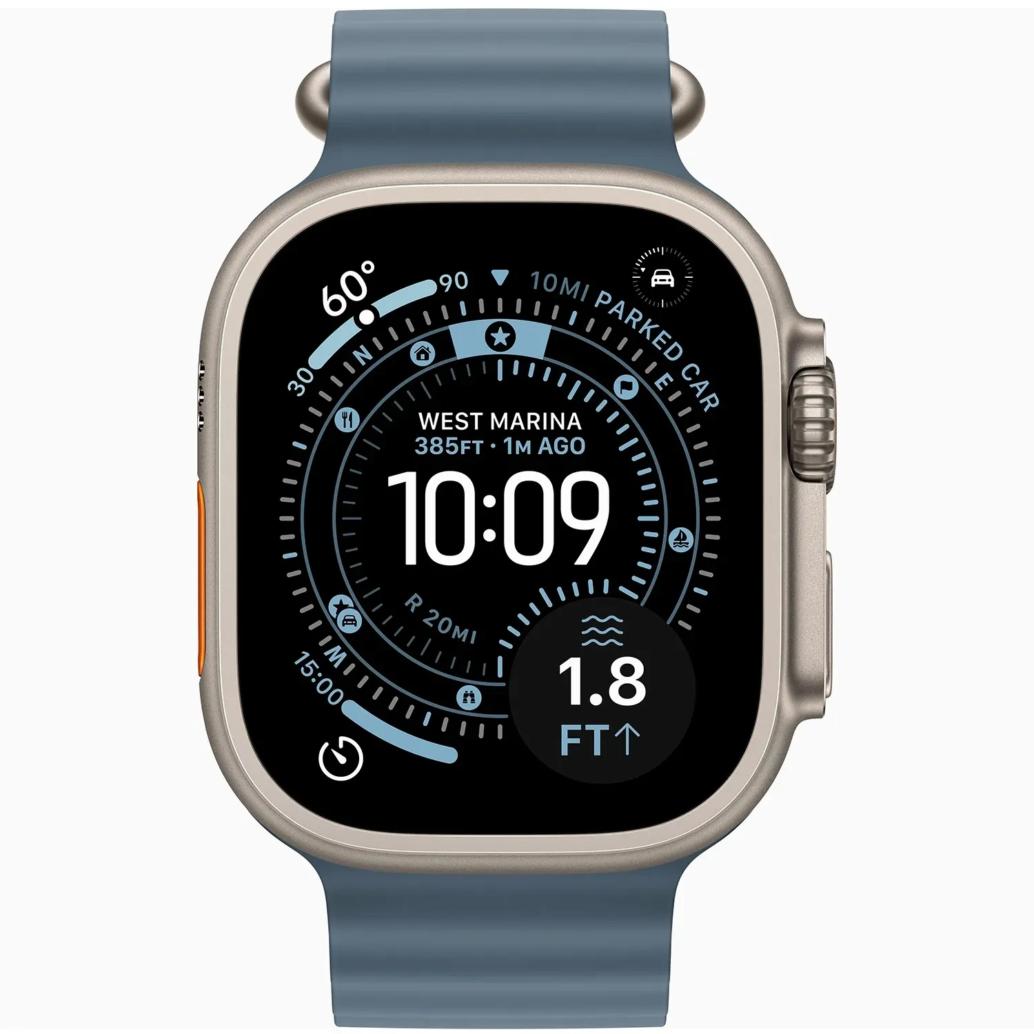 Apple Watch Ultra 3 49mm Natural Titanium Case with Anchor Blue Ocean Band - MEWH4Z