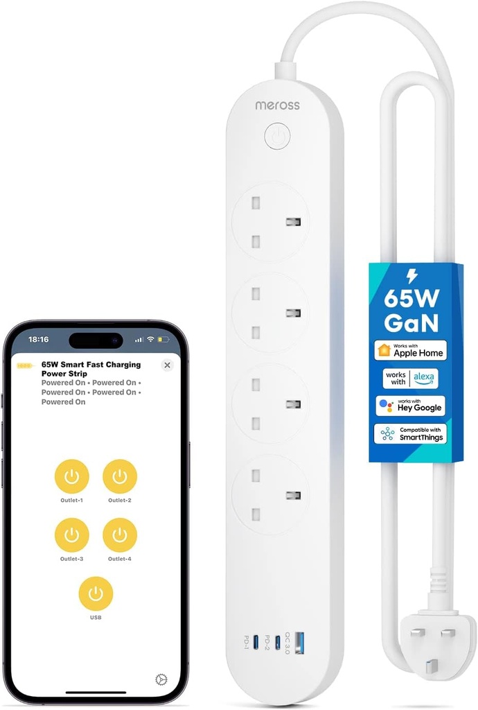 Meross Smart Power Strip 4 Outlets + 2 USB + 2 Type C MSP843PHKUK