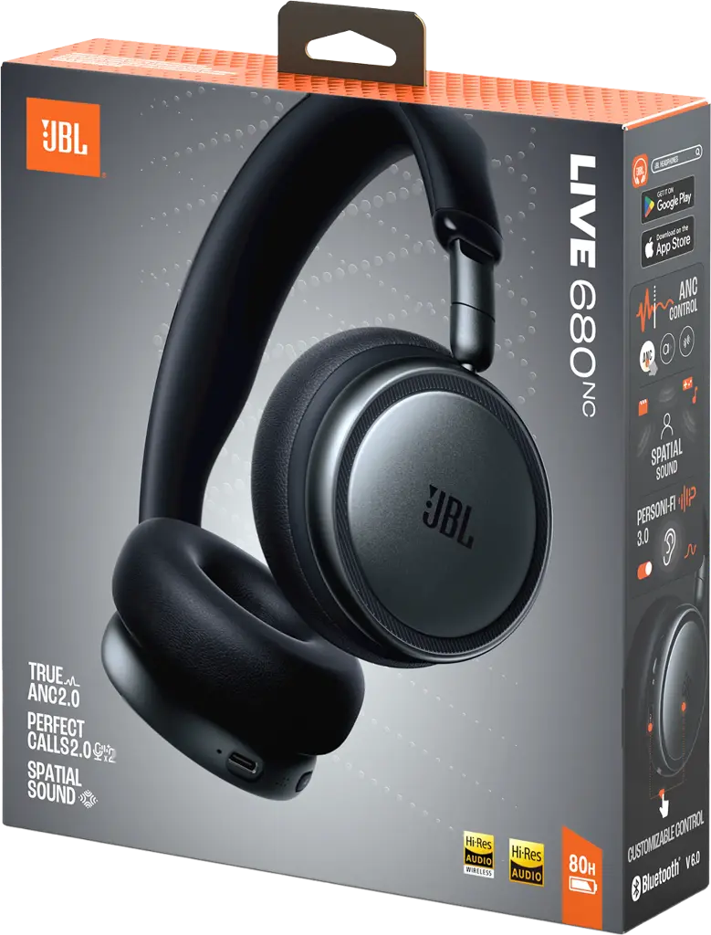 JBL Live 680 BT NC Wireless Headphones, On-Ear, Black