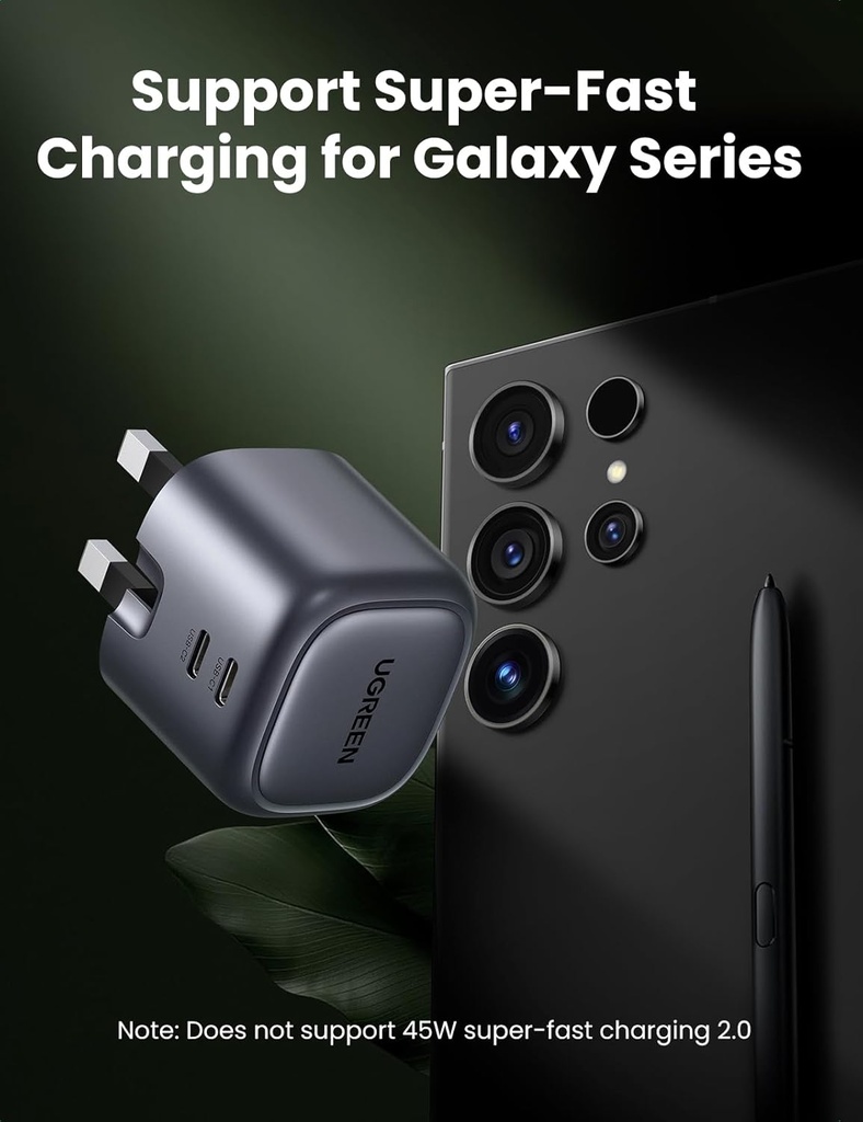 UGREEN USB C Charger 45W Nexode GaN Dual Ports Silver Grey - 90399