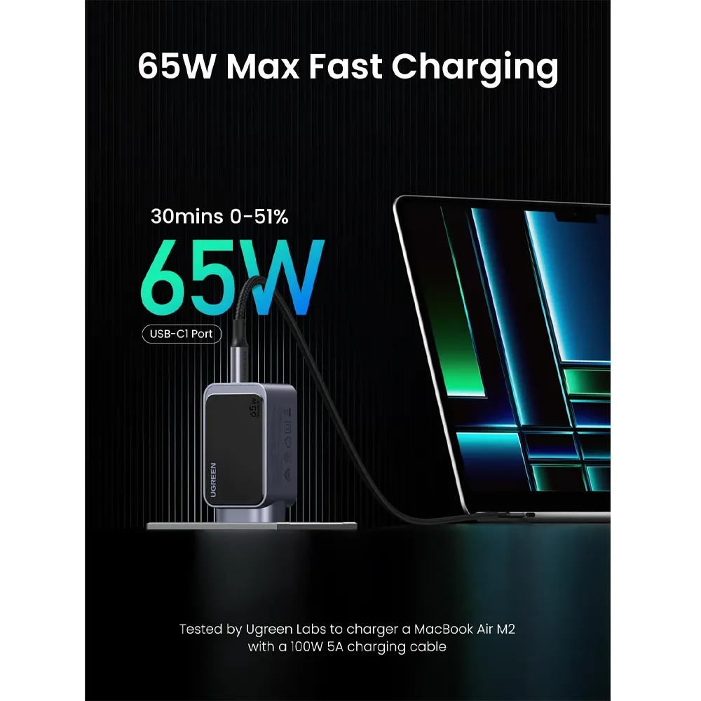 Ugreen CD296-90409 Nexode 3-Port PD Gan Fast Charger 65W