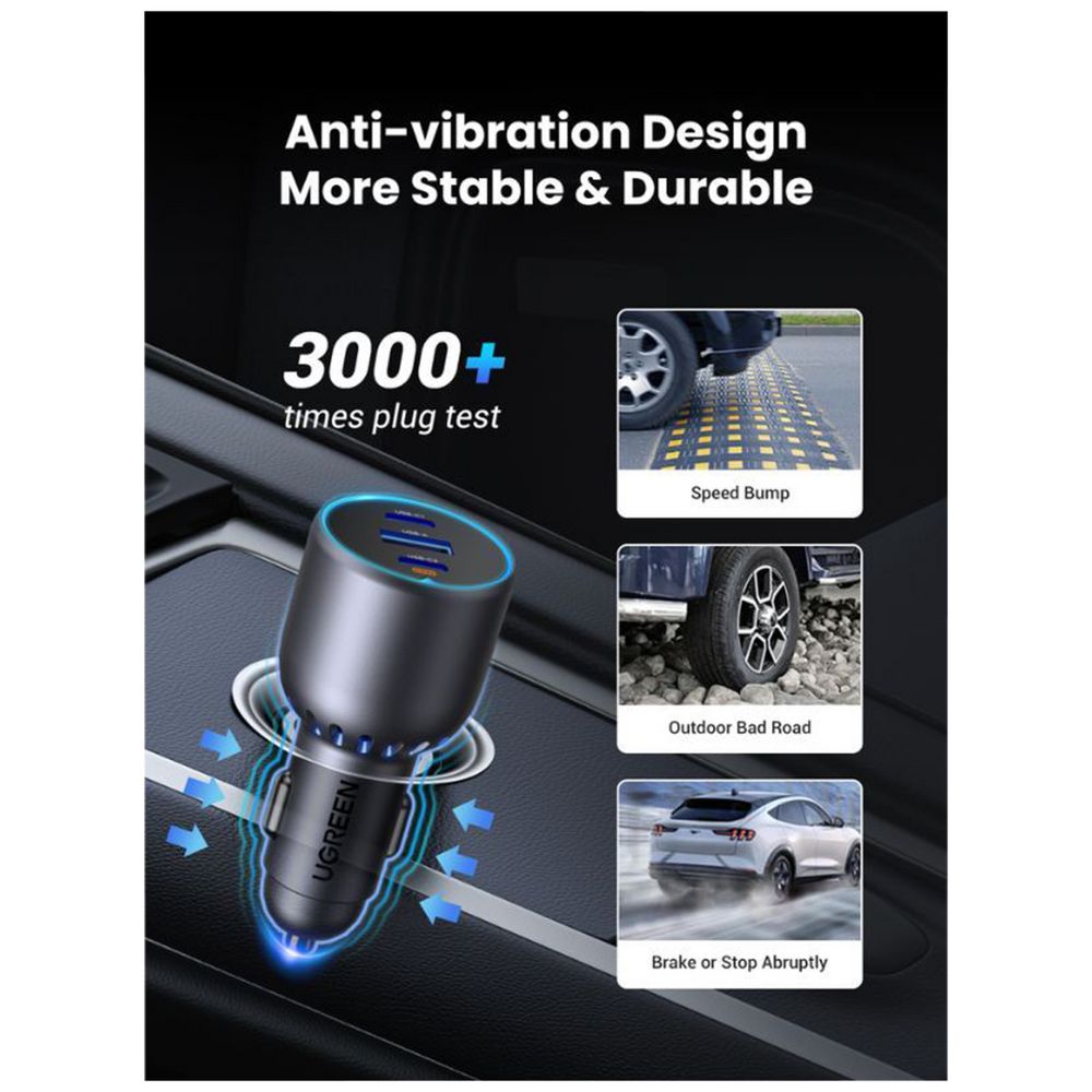 Ugreen EC703 Car Charger USB + 2x USB-C 75W Black - EC703 35024