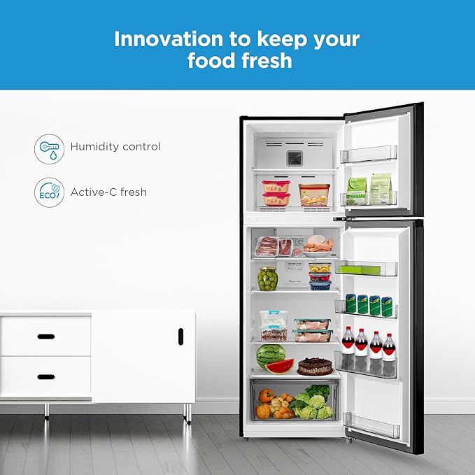 Midea 266Lt. Net Double Door Refrigerator With Multi-Air Flow Technology - MDRT390MTE28AE Jazz Black